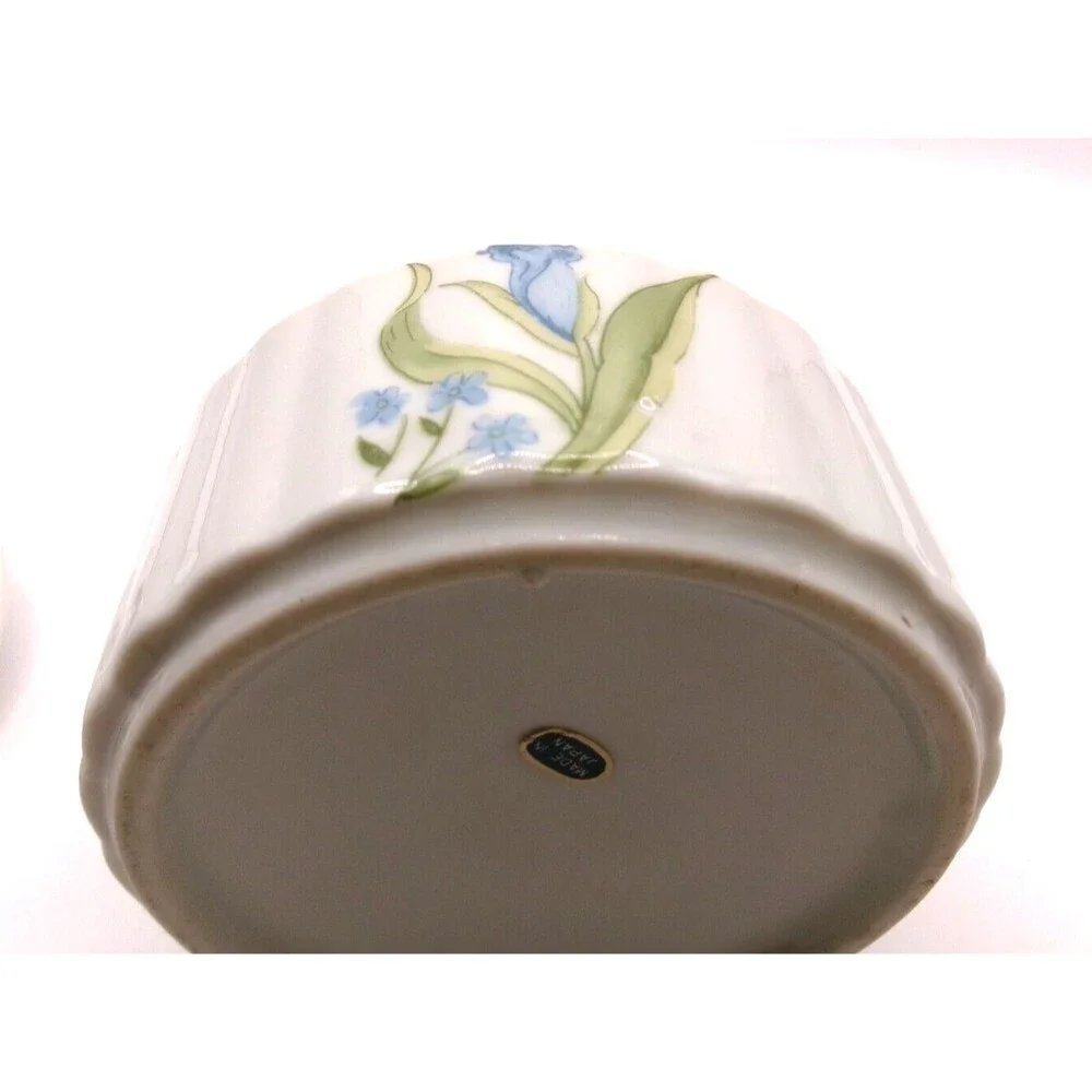 Butterfly Floral Trinket Jewelry Box w/ Lid Hibiscus Flower Blue Green Vtg Japan
